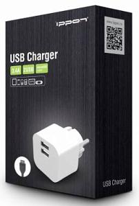 Зарядное устройство Ippon 1A+2.4А + microUSB cable белый (TC323wm)