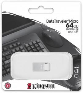 Флеш Диск Kingston 64Gb DataTraveler Micro DTMC3G2/64GB USB3.0 серебристый