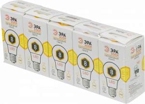 Лампа светодиодная Эра ECO A60-8w-827-E27 8Вт (упак.:5шт)