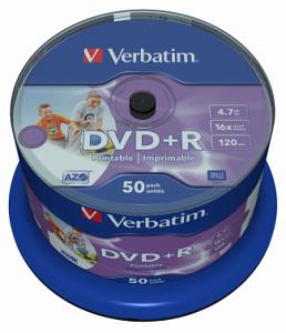 Диск DVD+R Verbatim 4.7Gb 16x Cake Box (50шт) Printable (43512)