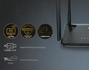 Роутер беспроводной Asus RT-AX53U AX1800 10/100/1000BASE-TX/4G ready черный