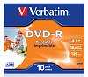 Диск DVD-R Verbatim 4.7Gb 16x Jewel case (10шт) Printable (43521)