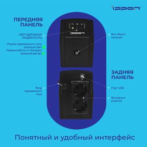 Источник бесперебойного питания Ippon Back Basic 1050 Euro 600Вт 1050ВА черный