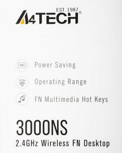 Клавиатура + мышь A4Tech 3000NS клав:черный мышь:черный USB беспроводная Multimedia