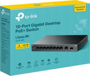 Коммутатор TP-Link LS1210GP (L2) 9x1Гбит/с 1SFP 8PoE 61W неуправляемый