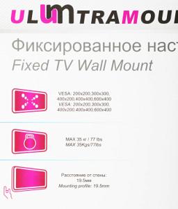 Кронштейн для телевизора Ultramounts UM814F черный 37"-70" макс.35кг настенный фиксированный