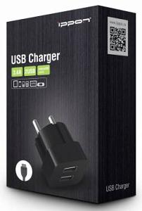 Зарядное устройство Ippon 1A+2.4А + microUSB cable черный (TC323bm)