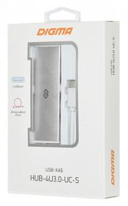 Разветвитель USB-C Digma HUB-4U3.0-UC-S 4порт. серебристый